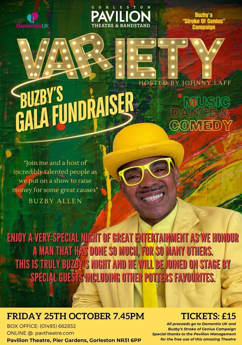 Poster for the VARIETY - Buzby's Gala Fundraiser performance at the Gorleston Pavilion Theatre