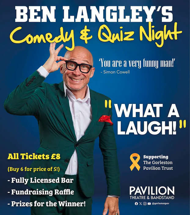 Poster for the Ben Langley's Comedy & Quiz Night performance at the Gorleston Pavilion Theatre