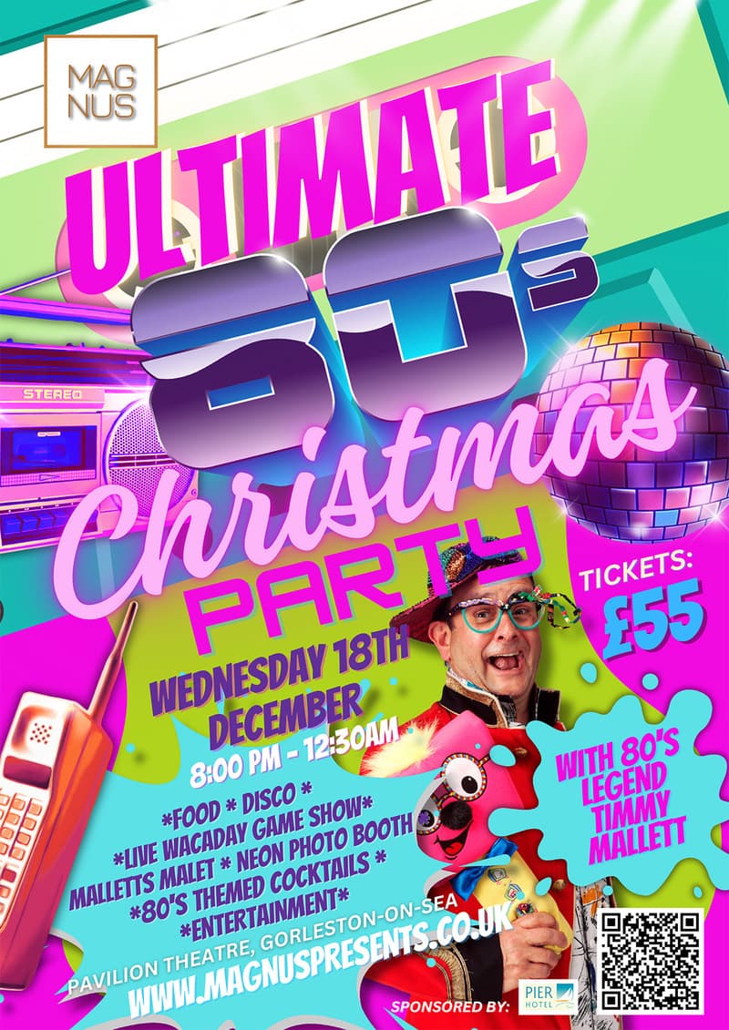 Poster for the Ultimate 80s Christmas Party performance at the Gorleston Pavilion Theatre