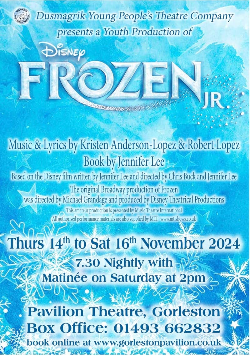 Poster for the Frozen Jr  performance at the Gorleston Pavilion Theatre