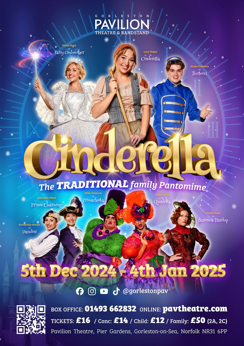 Poster for the Cinderella - The Traditional Family Pantomime performance at the Gorleston Pavilion Theatre