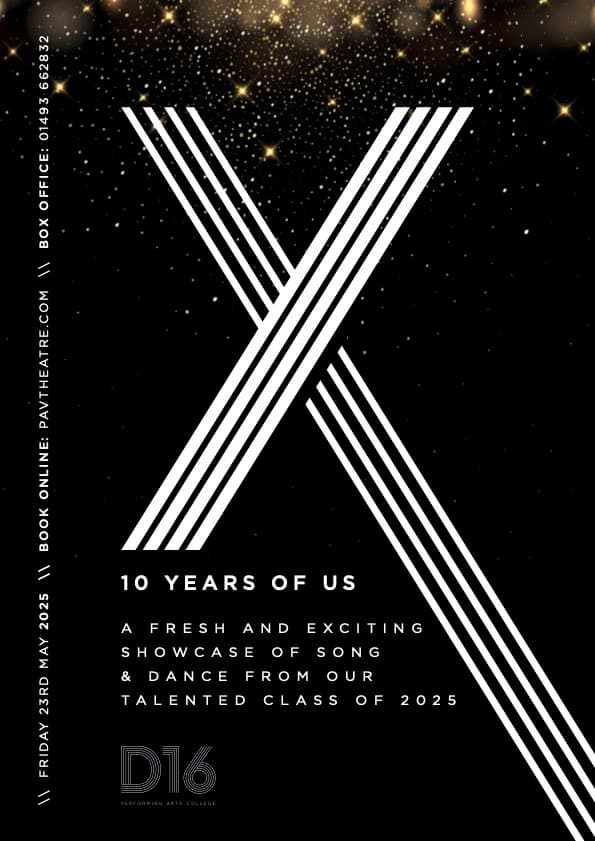 Poster for the X    10 YEARS OF US performance at the Gorleston Pavilion Theatre