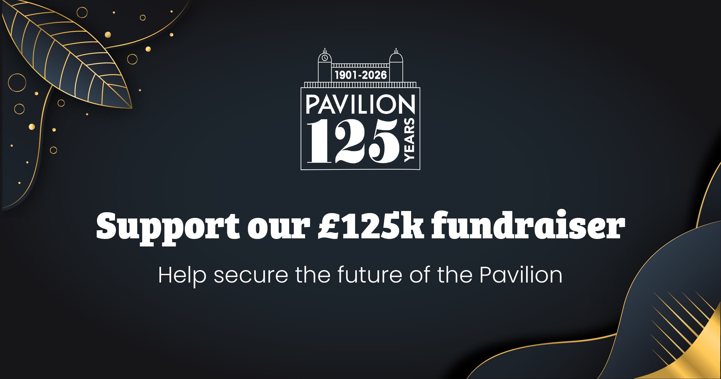 Image of the Pavilion Theatre building featuring the words 'Support Us, donate online today'
