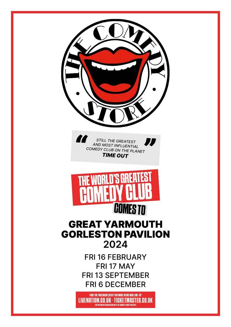 Poster for the The Comedy Store 2024 performance at the Gorleston Pavilion Theatre