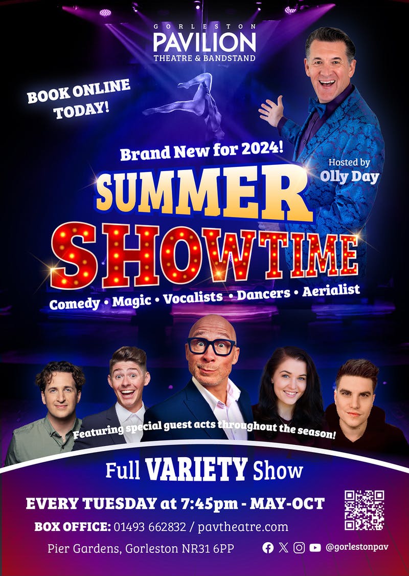 Poster for the Summer Showtime 2024 performance at the Gorleston Pavilion Theatre